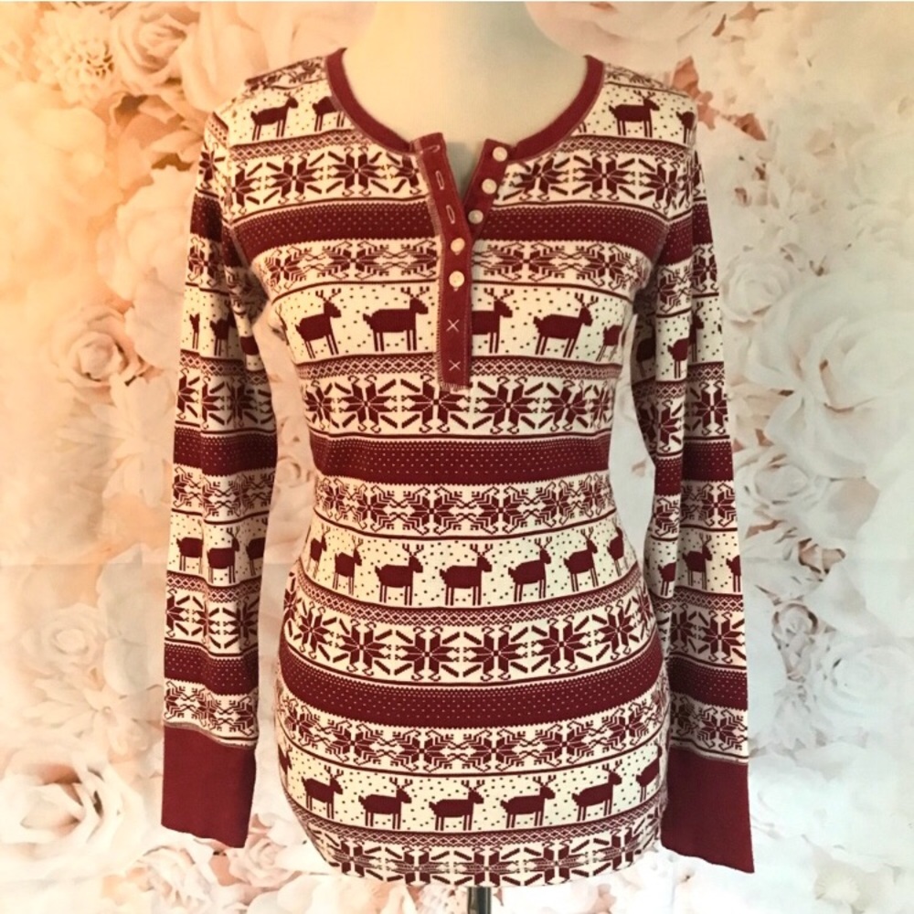 Make+model Christmas top reindeer pj red white L